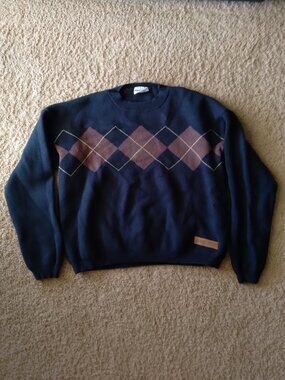 Taylor Swift Red Taylor's Version Navy Blue and Tan Argyle Knit Sweater Size XL